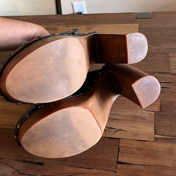 JEFFERY CAMPBELL black leather retro platform clogs size 9 GUC - Picture 2 of 7